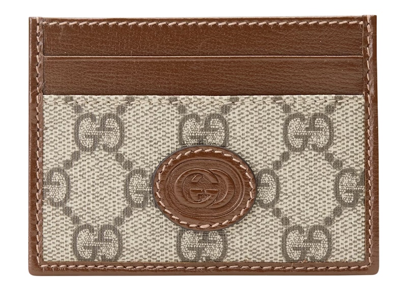 Pre-owned Gucci Men's  Card Case With Interlocking G In Beige/ebony In Multi