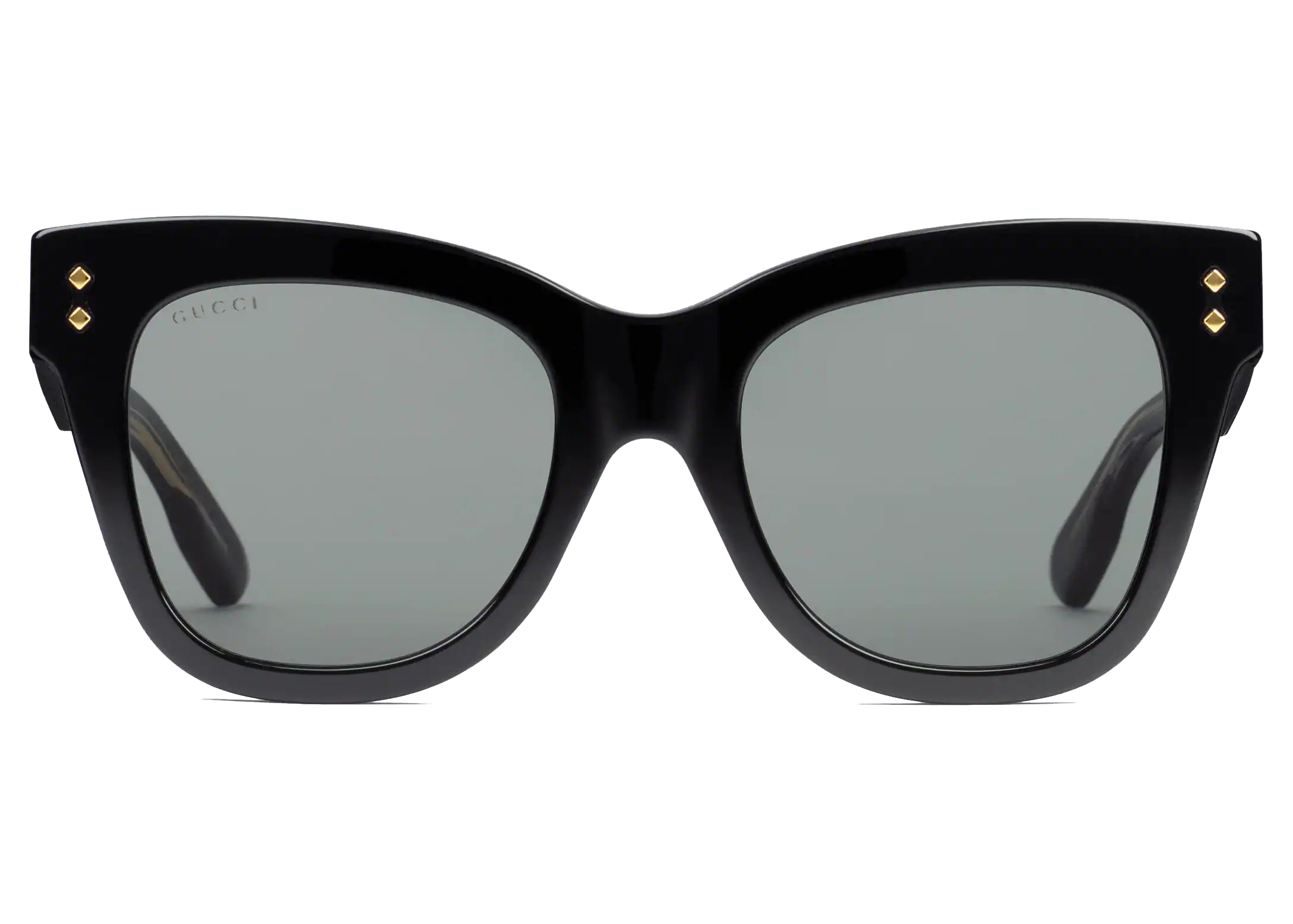 Gucci Cat-Eye Frame Sunglasses Shiny Black/Gold-tone/Solid Grey Lens (733344 J0740 1012)