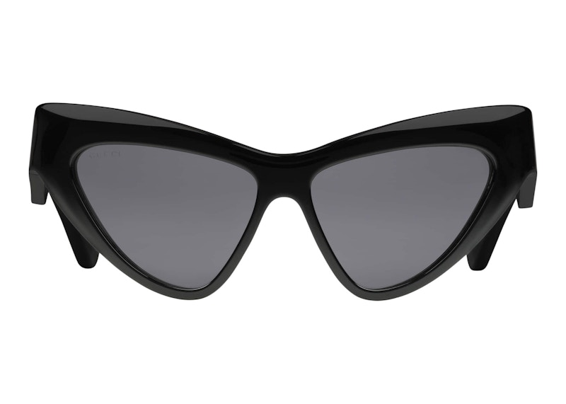 Pre-owned Gucci Women's  Cateye Frame Sunglasses/solid Grey Lens (733344 J0740 1012) In Shiny Black/gold/tone