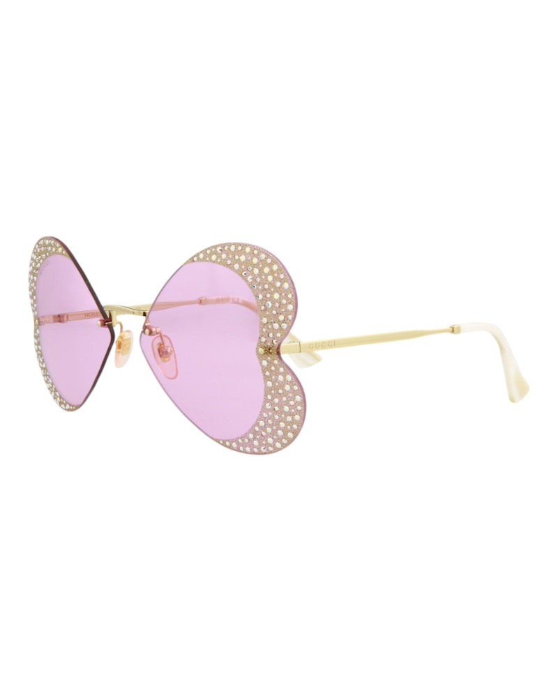 Pre-owned Gucci Women's Cat Eye Sunglasses/30010507001) In Gold/pink (gg0897s