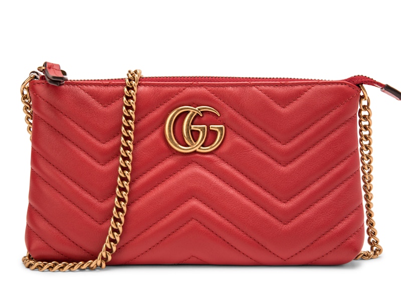 Gucci GG Marmont Chain Bag Matelasse Mini Red in Calfskin with