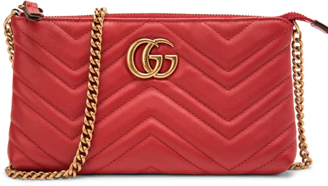 Gucci GG Marmont Chain Bag Matelasse Mini Red in Calfskin with Gold ...