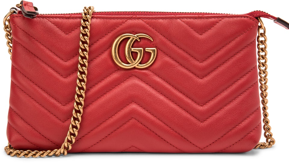 Gucci GG Marmont Chain Bag Matelasse Mini Red in Calfskin with Gold-tone -  US