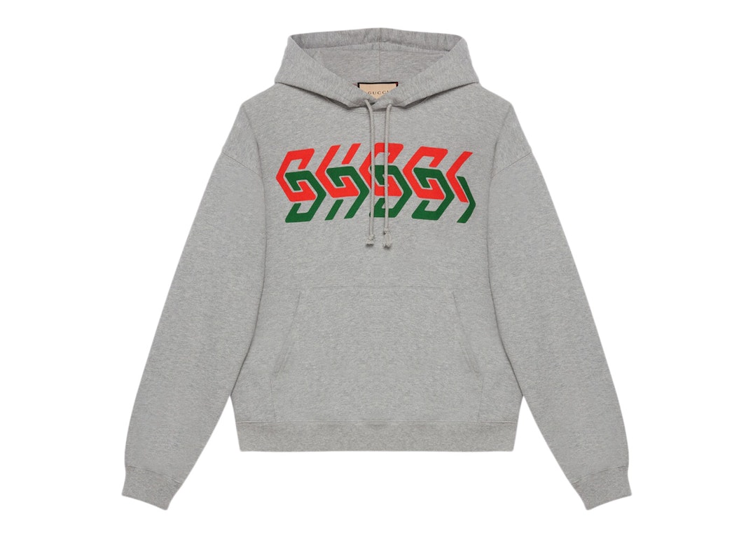 Pre-owned Gucci Chain Print Hooded Sweatshirt Grey/red/green