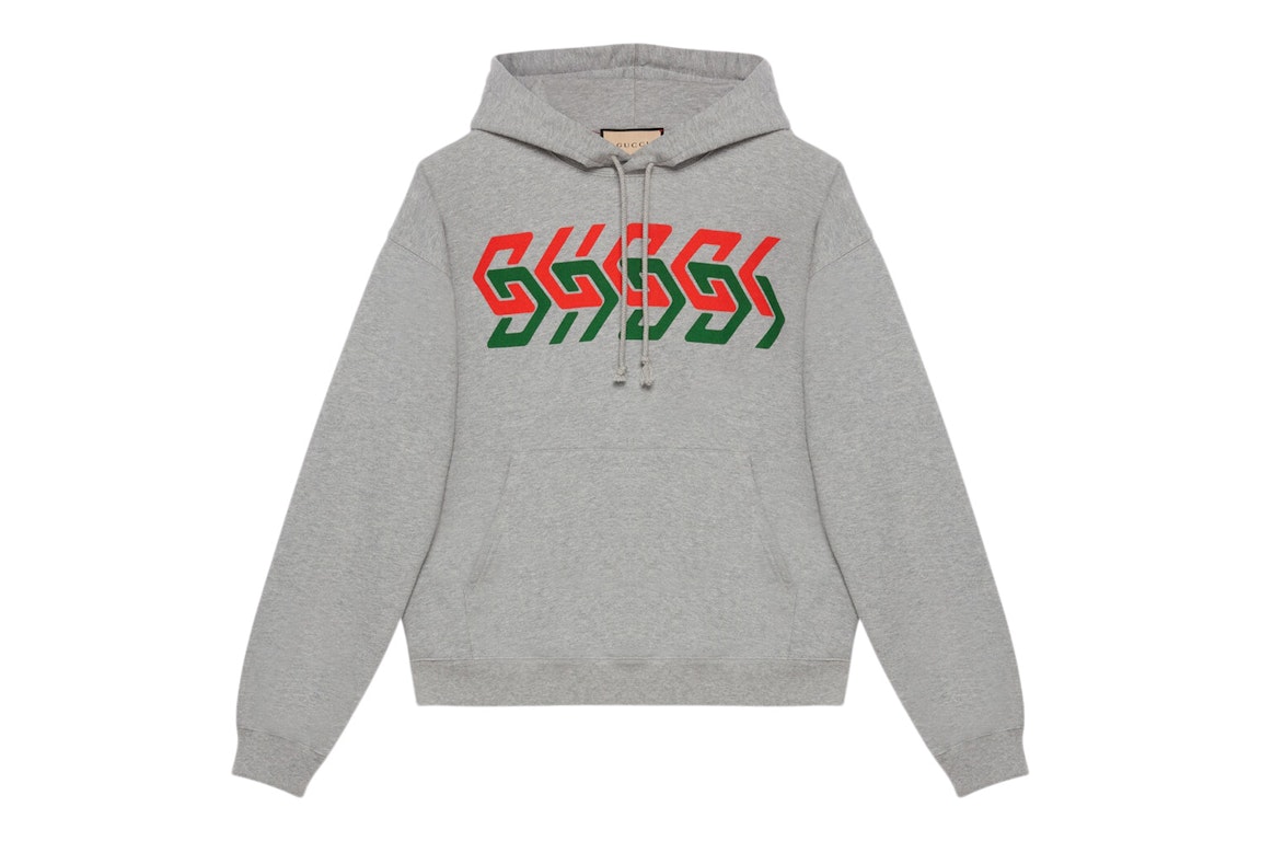 Pre-owned Gucci Chain Print Hooded Sweatshirt Grey/red/green
