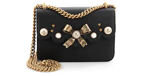 Gucci Peony Chain Shoulder GG Gold Bow Accent/ Faux Pearl/ GG Logo Small Black