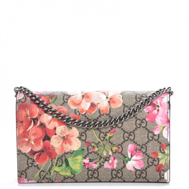 Gucci Chain Wallet Monogram GG Supreme Blooms Antique Rose in