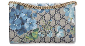 Gucci Chain Wallet GG Supreme Blooms Mini Blue