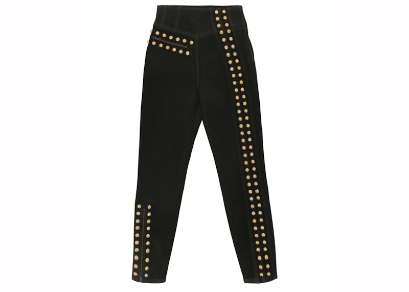 Pre-owned Gucci Women's Coated Denim Pant With Studs In Black/gold