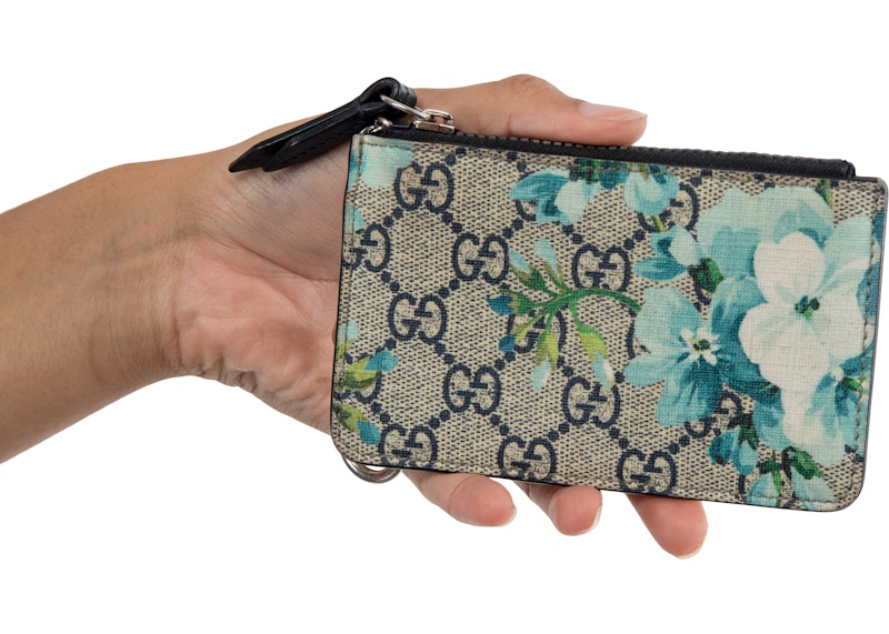 Gucci Coin Wallet Monogram GG Supreme Blooms Blue in Coated Canvas with