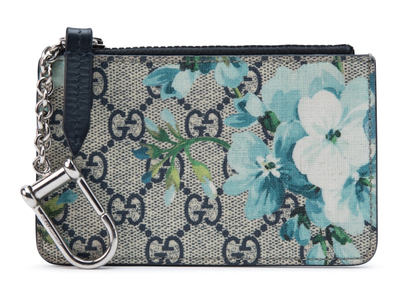 Gucci Coin Wallet Monogram GG Supreme Blooms Blue in Coated Canvas