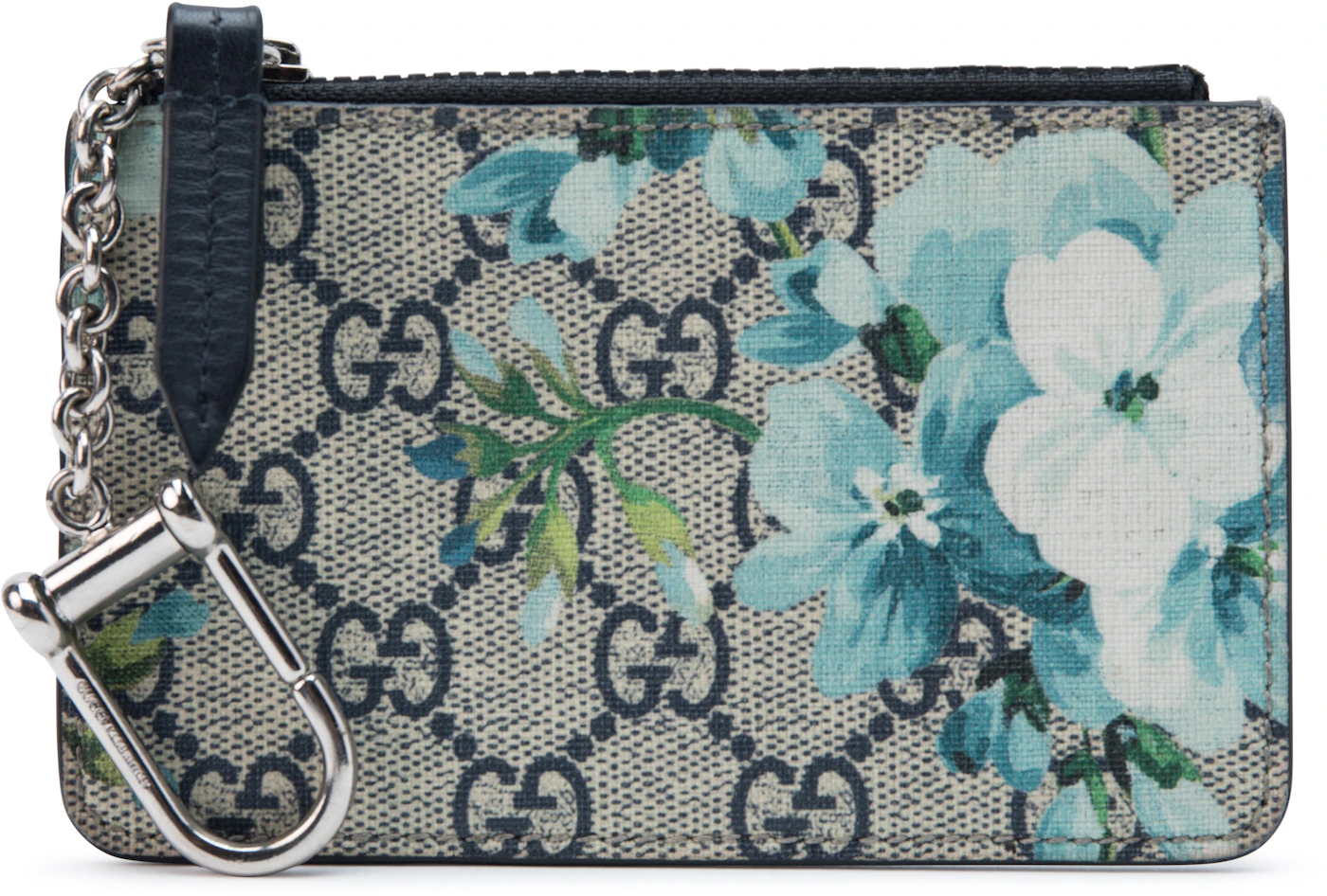 Gucci Chain Wallet GG Supreme Blooms Mini Blue in Canvas with Gold-tone - US