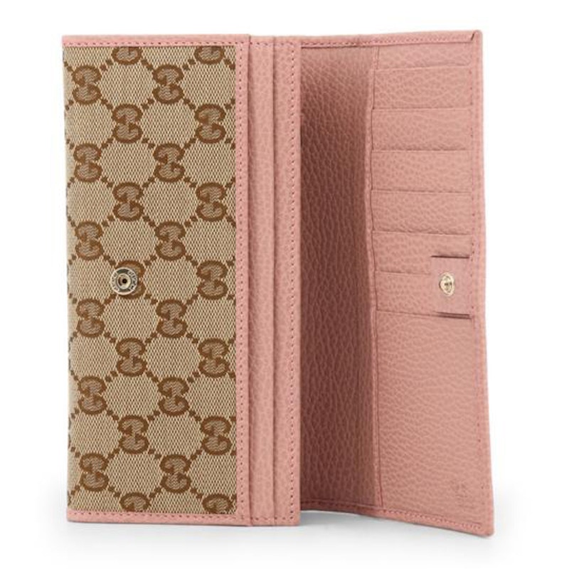 Gucci Continental Long Flap Wallet GG Supreme Pink Lining in Canvas