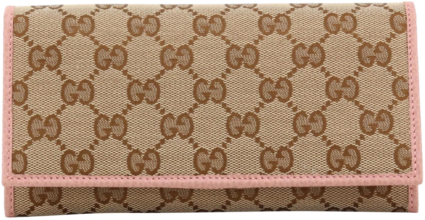 Gucci Continental Long Flap Wallet GG Supreme Pink Lining in Canvas/Leather  with Gold-tone - US