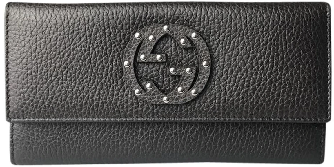 Gucci Continental Wallet Interlocking G Studded Black in Pebbled ...