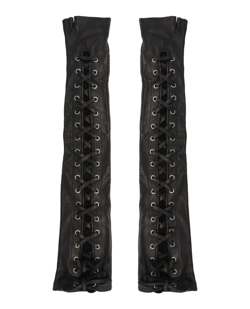 Pre-owned Gucci Women's  Corset Lacing Fingerless Gloves In Black
