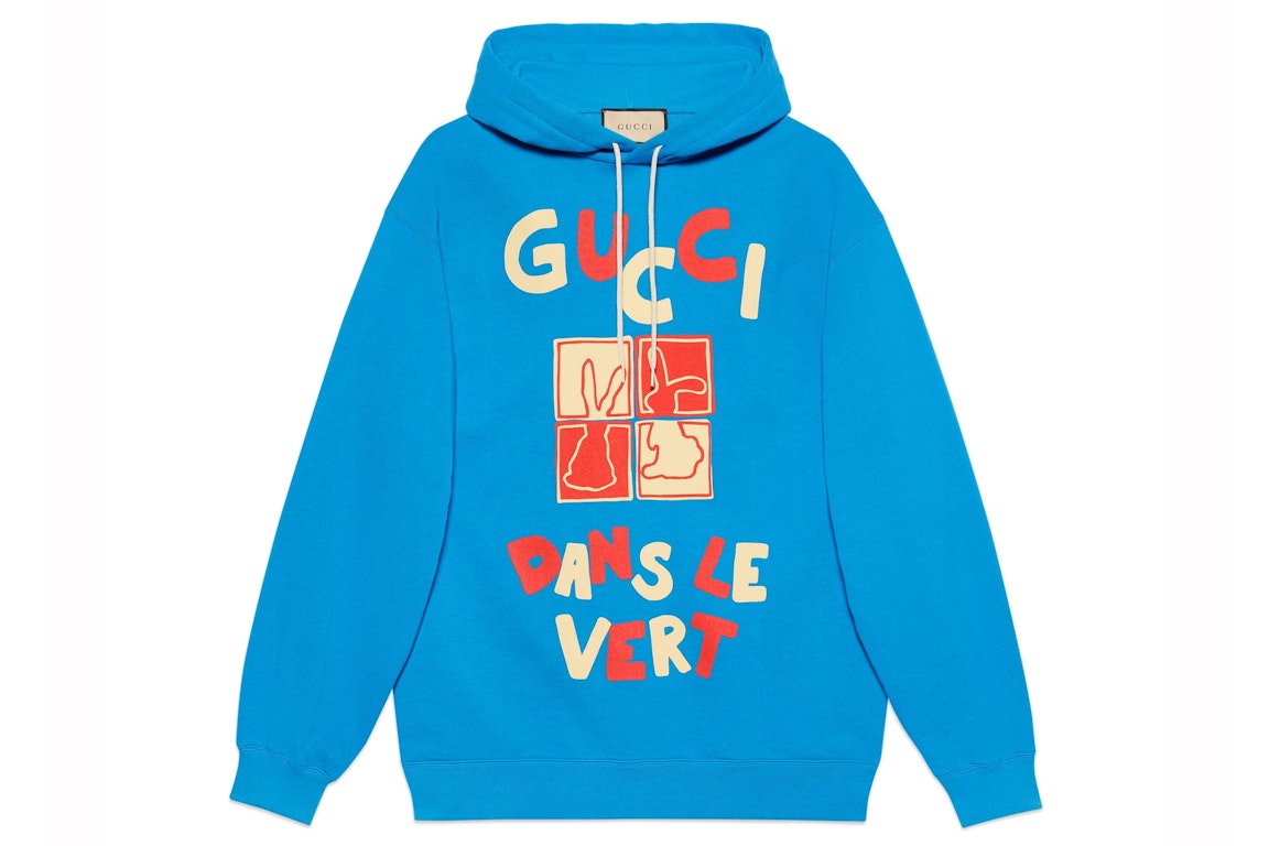 Pre-owned Gucci Cotton Jersey Hooded Sweatshirt Blue