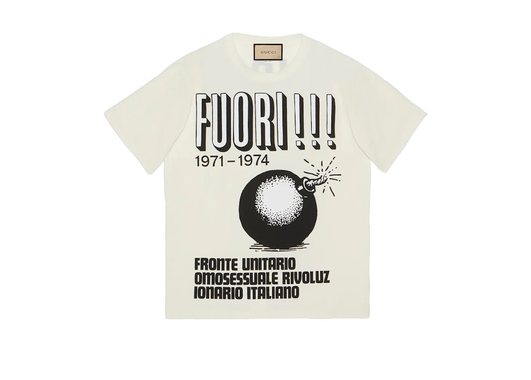 Pre-owned Gucci Cotton Jersey With Fuori!!! Print T-shirt White