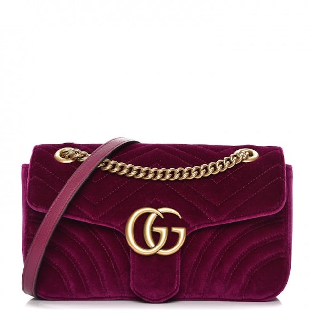 Gucci GG Marmont Matelasse Velvet Small Pink in Velvet with Gold-tone - US