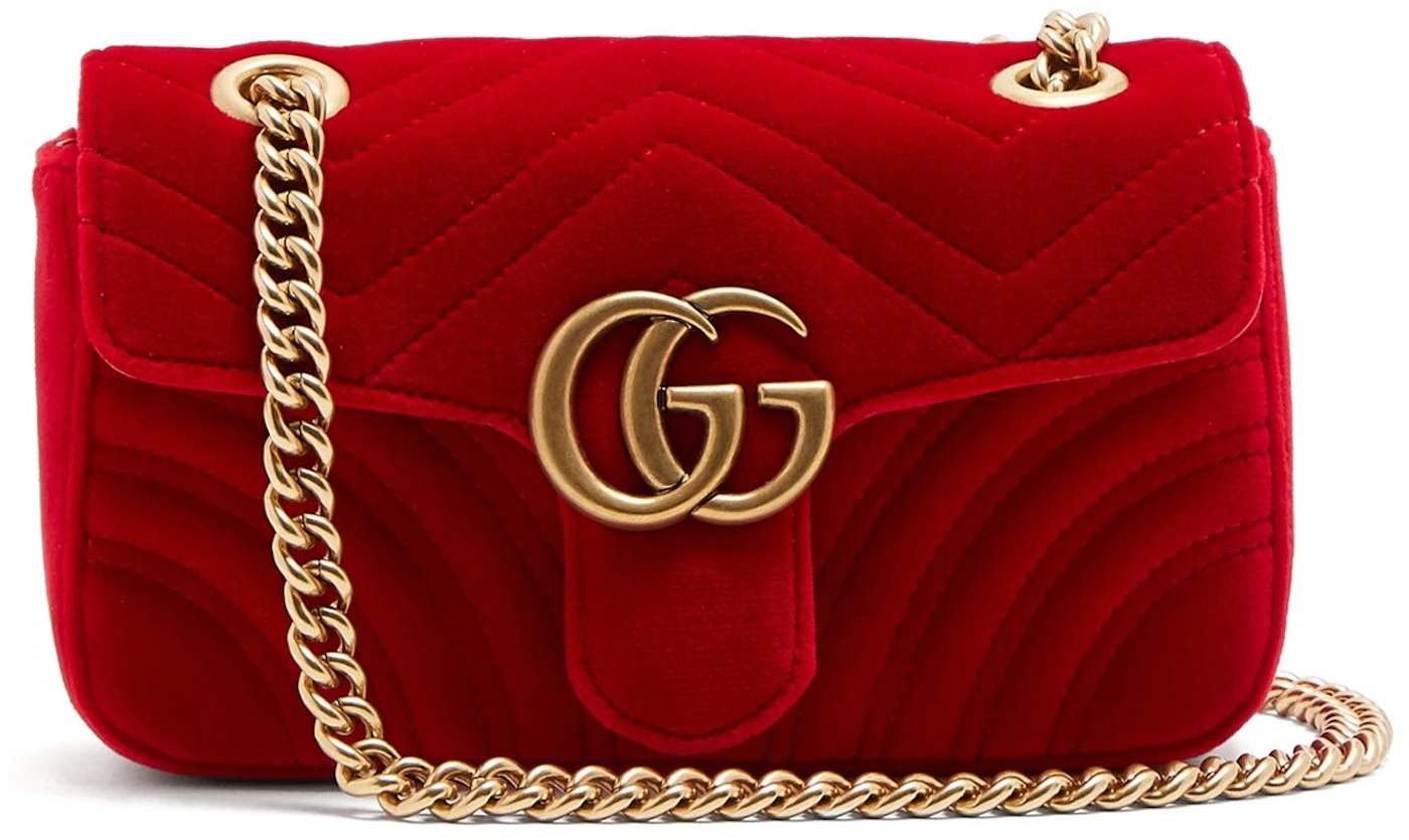 Gucci Red Quilted Velvet Marmont Mini Crossbody Bag - Yoogi's Closet