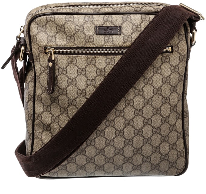New Gucci Beige Brown Canvas Leather GG Supreme Messenger Crossbody Shoulder  Bag