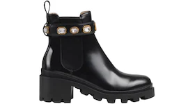 Gucci Crystal Belt 60mm Ankle Boot Black Leather