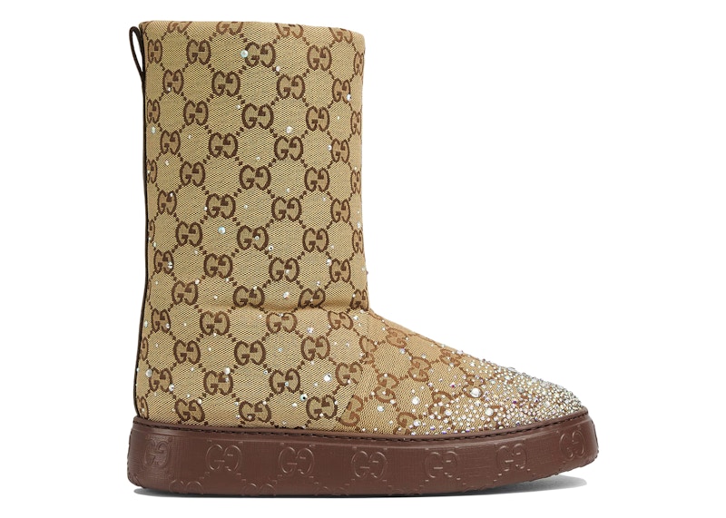 Pre-owned Gucci Crystal Boots Gg Canvas (women's) Sneakers In Beige/dark Brown