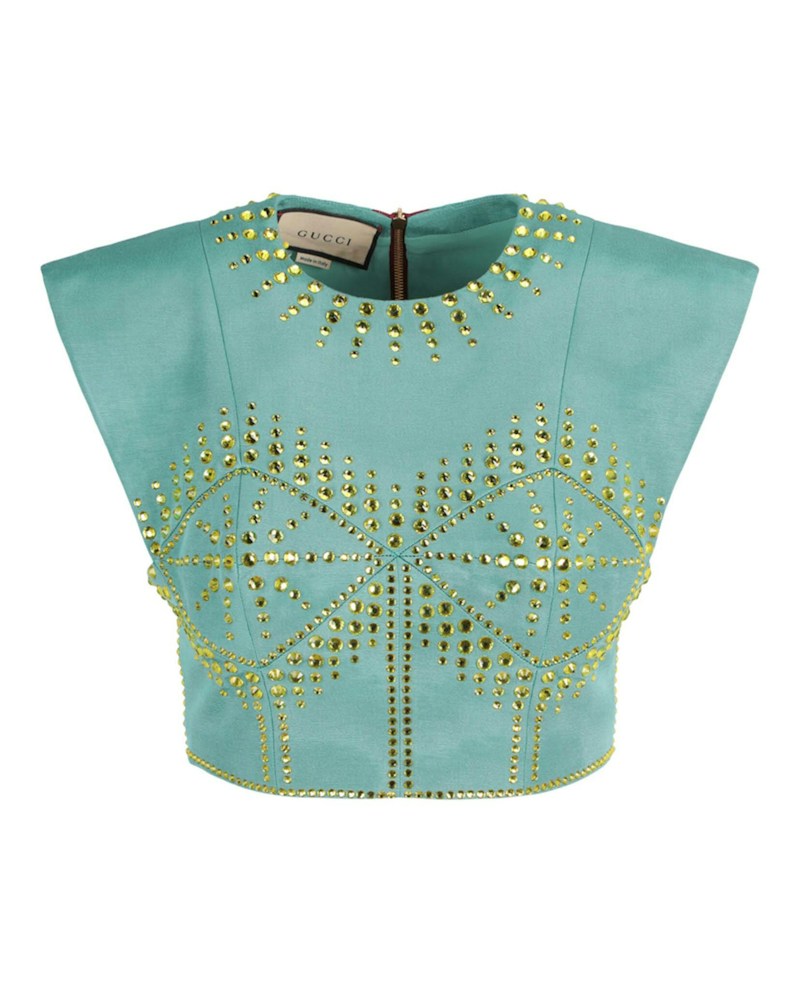 Gucci Crystal-Embellished Crop Top Light/Blue