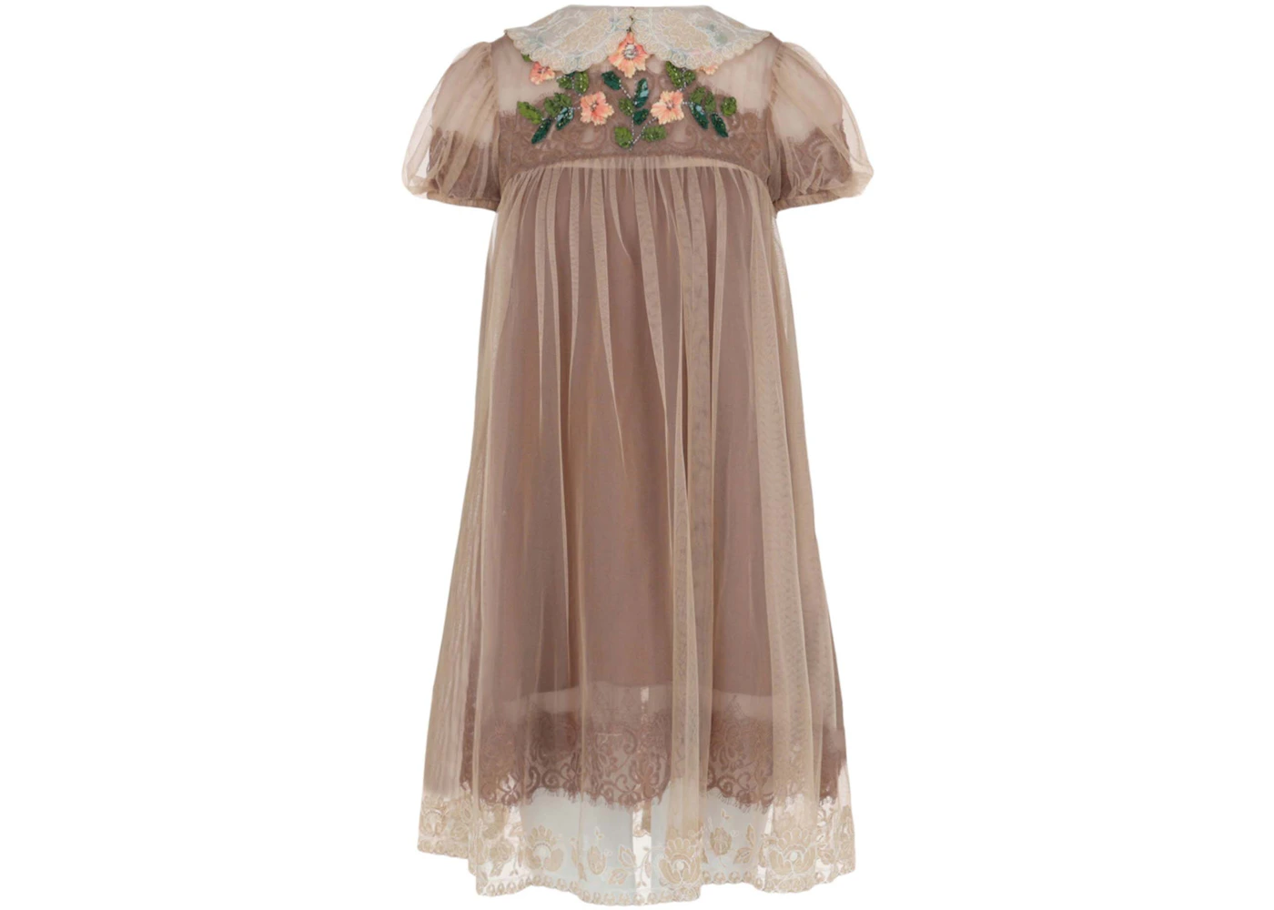 Gucci Crystal-Embellished Lace Babydoll Dress Beige - US Gucci Crystal-Embellished Lace Babydoll Dress Beige - US