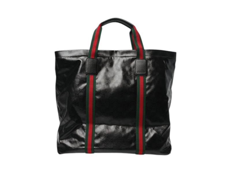 Pre-owned Gucci Crystal Gg Monogram Web Tote In Black