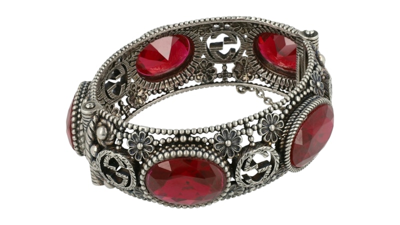 Gucci Crystal Interlocking G Hinge Bracelet Silver
