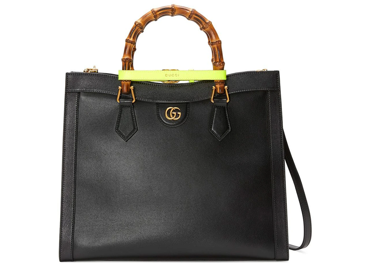 Gucci Diana Tote Medium Black/Neon in Leather with Gold-tone - US