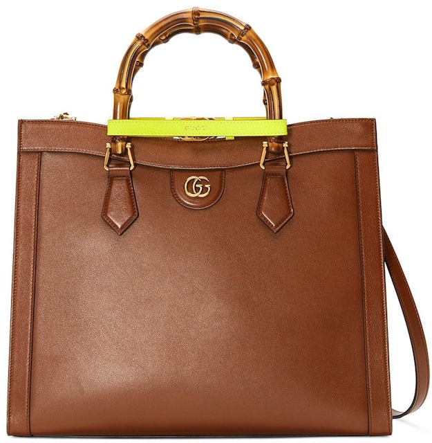 Gucci Diana Tote Medium Brown/Neon in Leather with Gold-tone - US
