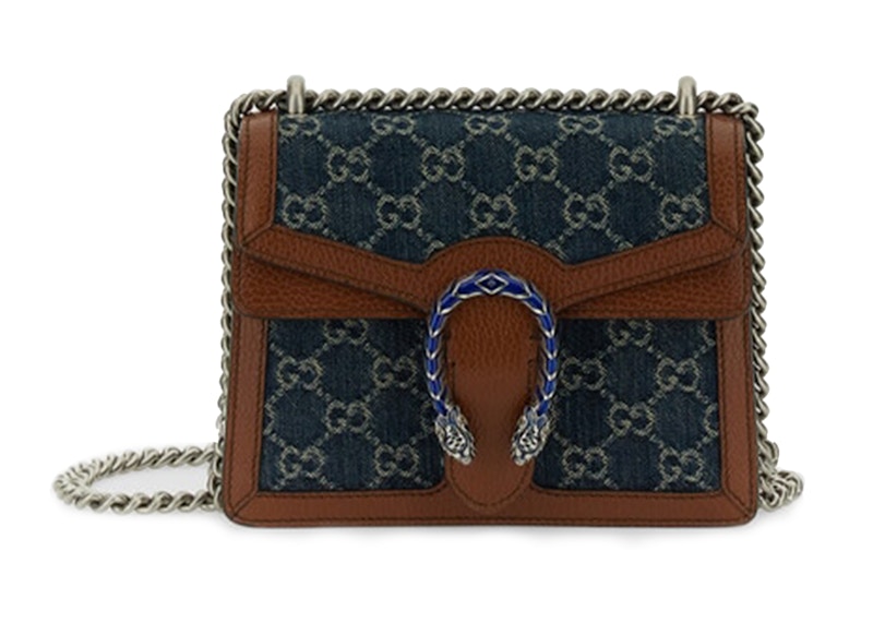 Gucci Dionysus Chain Bag Mini GG Jacquard Dark Blue Ivory Brown in