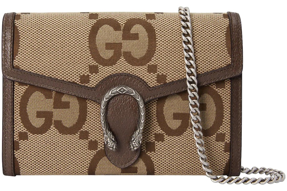 Gucci Dionysus Chain wallet Jumbo GG Camel/Ebony in Canvas/Leather