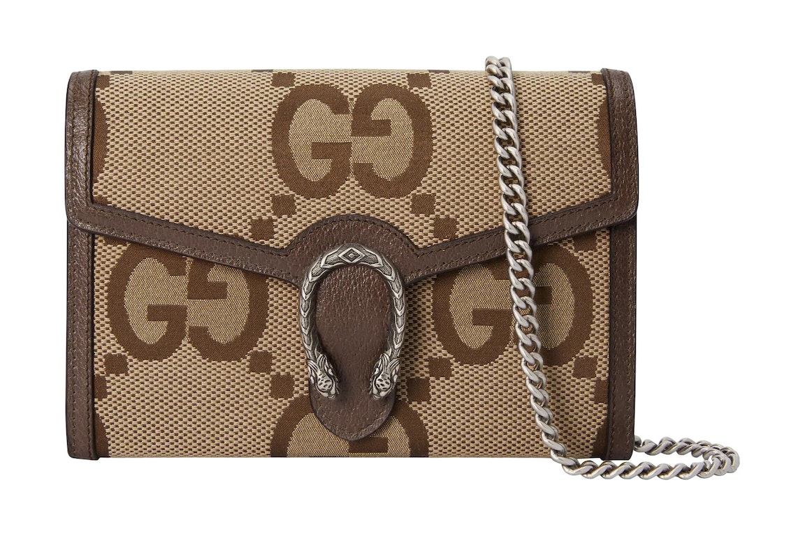 Pre-owned Gucci Dionysus Chain Wallet Jumbo Gg Camel/ebony
