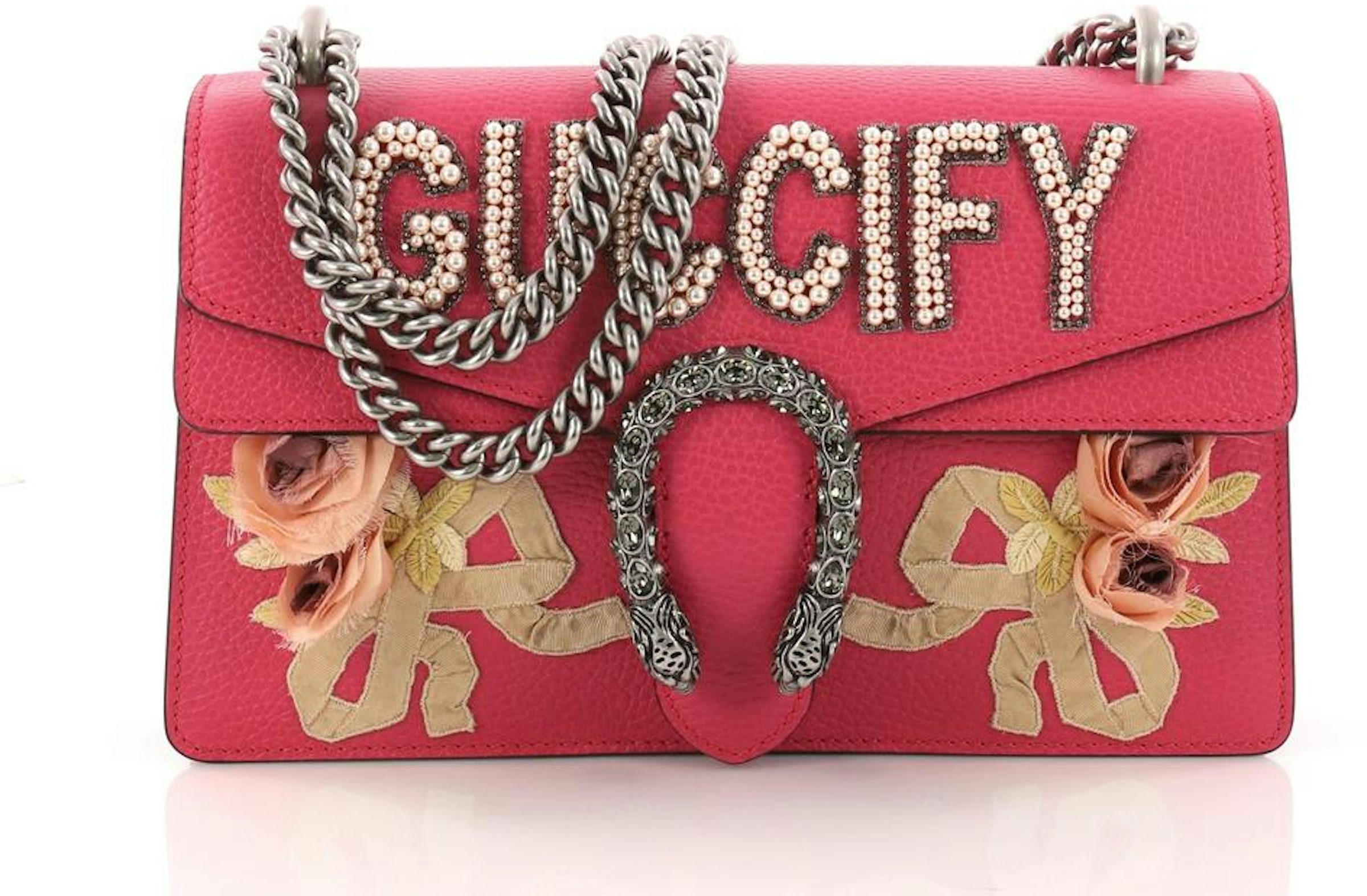 Gucci GG Supreme Monogram Suede Crystal Small Dionysus Shoulder Bag Beige Ebony Black