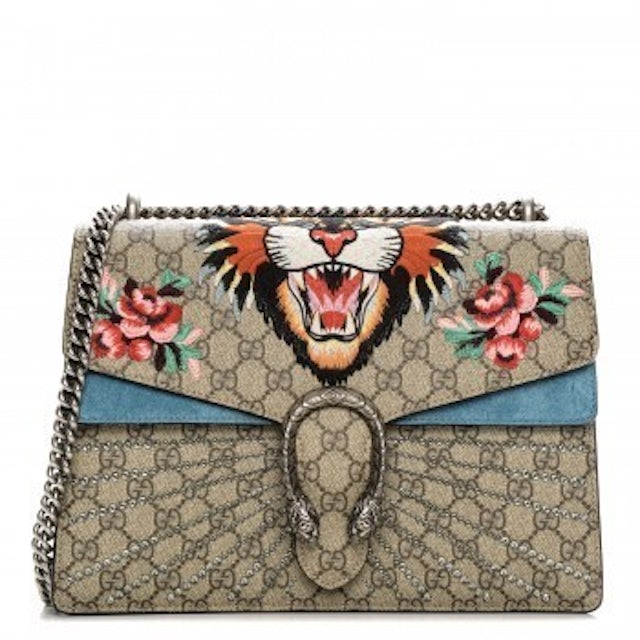 Gucci Dionysus Shoulder Bag GG Supreme Monogram Embroidered Angry