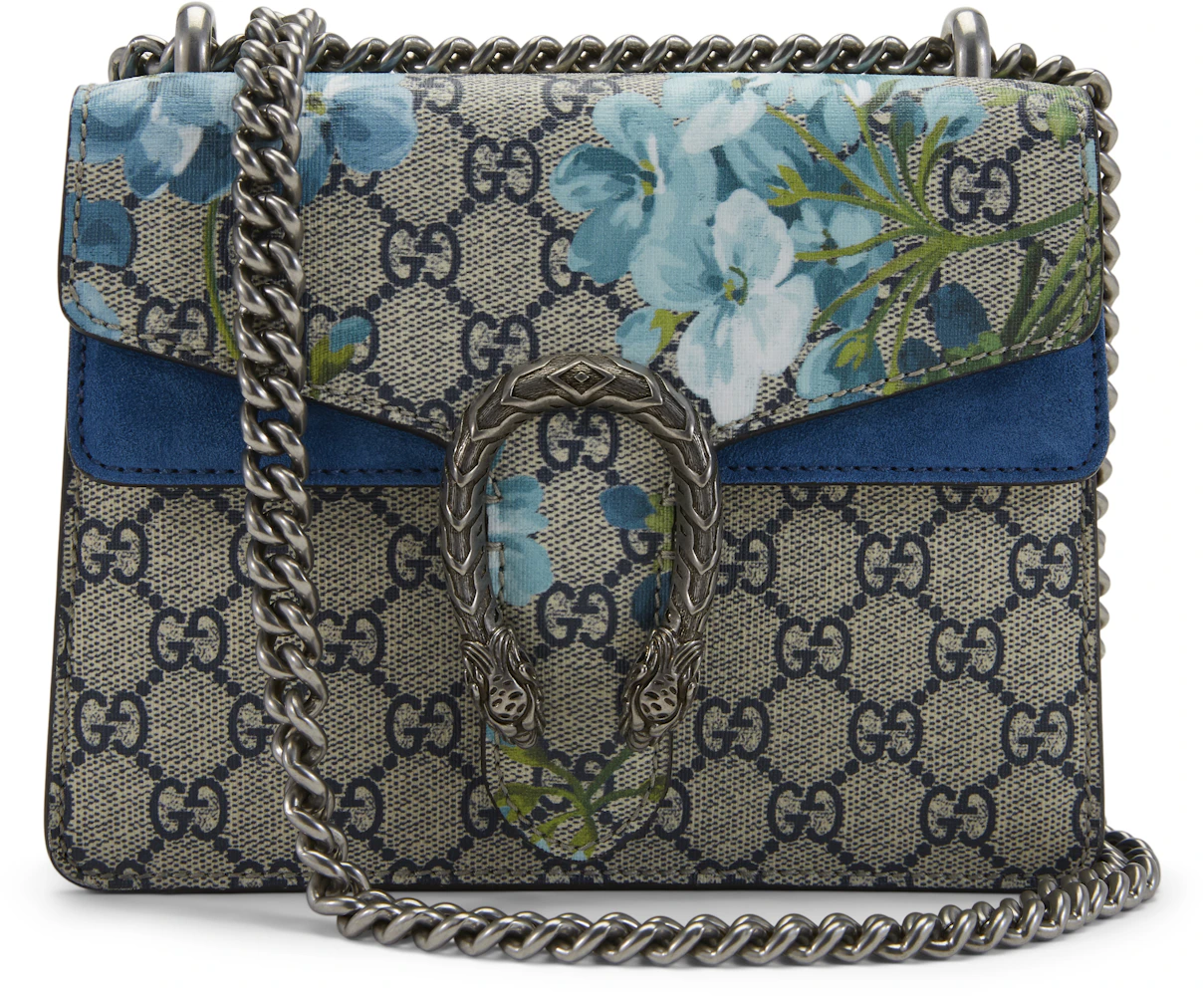 Gucci Clutch Blue Blooms Large Beige/Ebony in Canvas with Silver