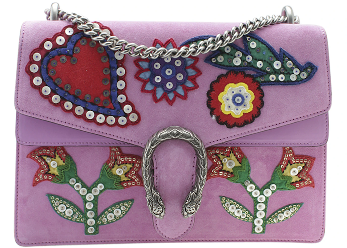 Gucci Dionysus Shoulder Bag Medium Floral Embroidered Suede Pink in ...
