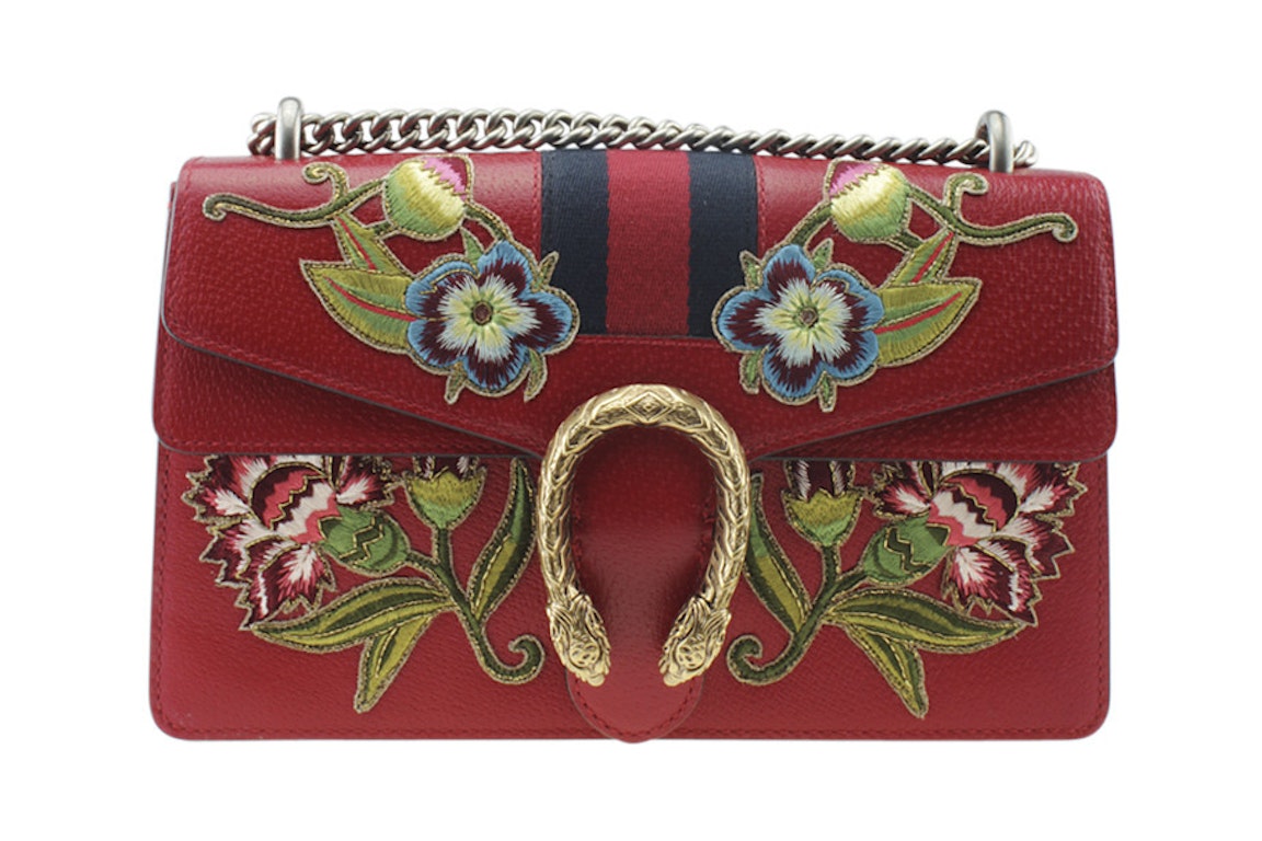 Pre-owned Gucci Dionysus Shoulder Bag Small Floral Embroidered Red