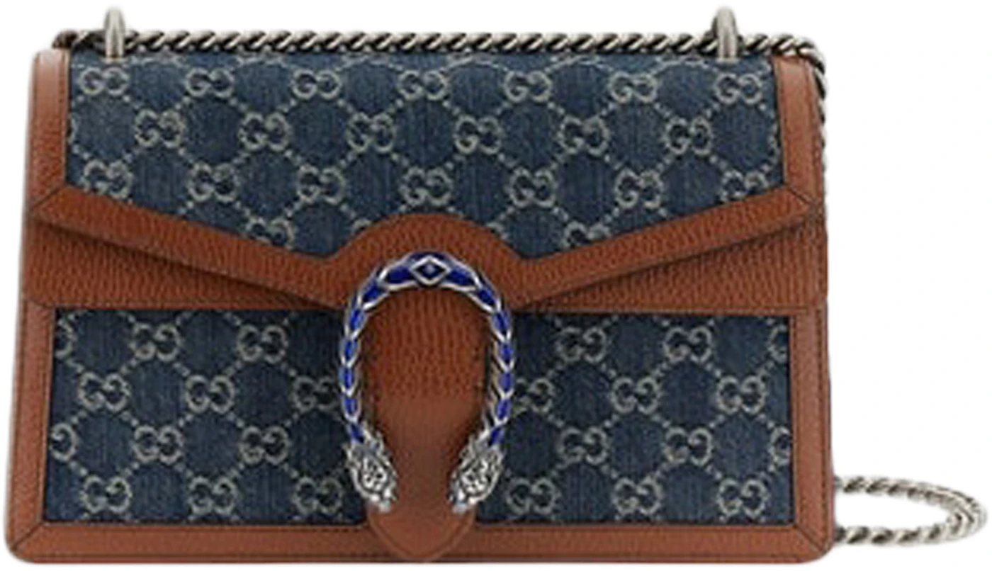Sporvogn angreb Papua Ny Guinea Gucci Dionysus Shoulder Bag Small GG Jacquard Blue/Ivory/Brown in Denim  with Silver-tone - US