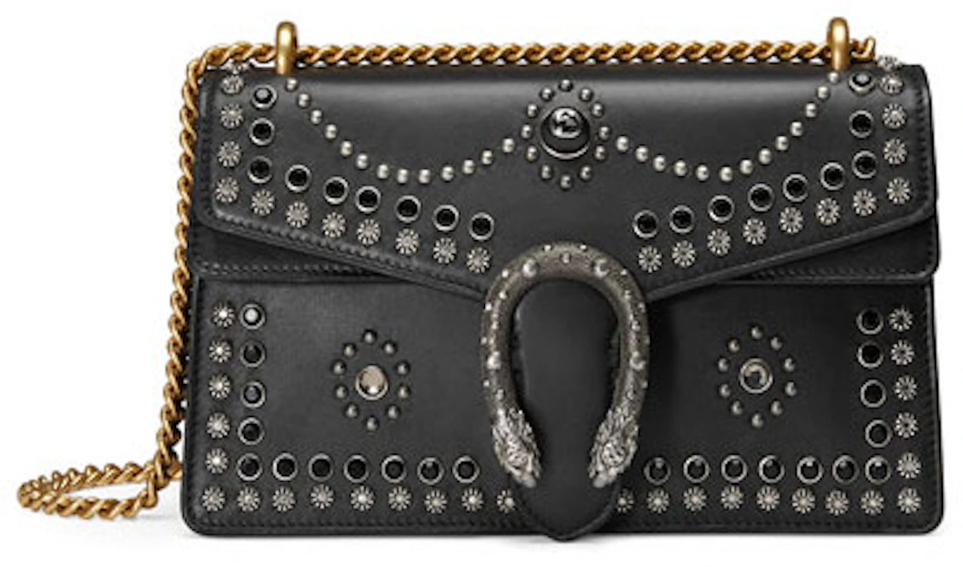 Gucci Dionysus Shoulder Bag Studded Leather Small Black in Leather with  Aged Silver/Gold-tone - US