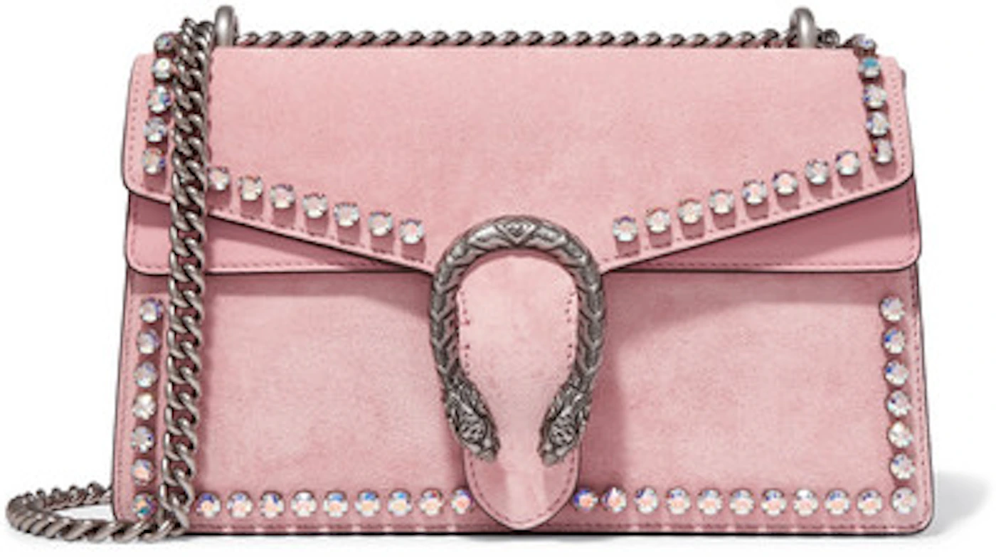 Gucci Dionysus Shoulder Crystals Medium Pink Peony in Suede/Leather Silver-tone - US