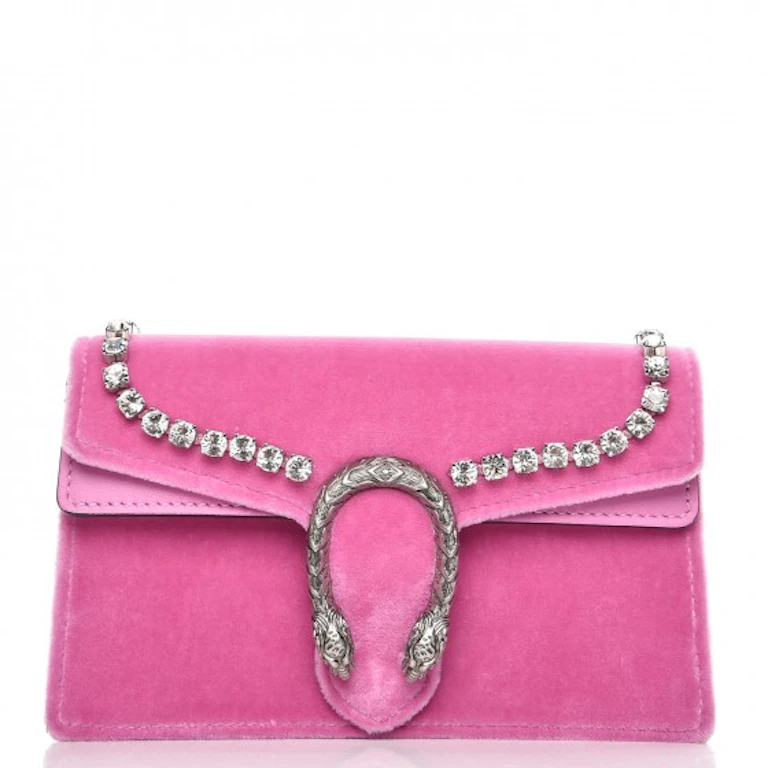 Gucci Dionysus Crystal Lined Super Mini Pink in Velvet with Silver-tone ...