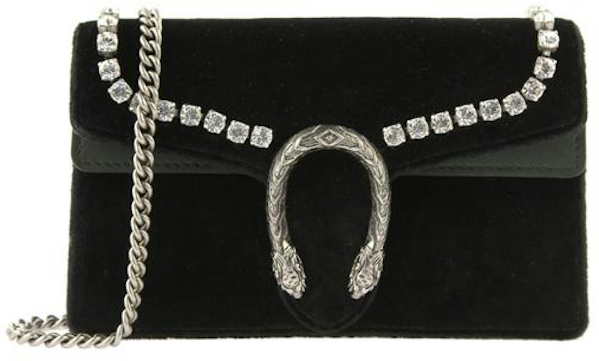 Gucci Dionysus Velvet Crystal Lined Super Mini Black in Velvet with Antique  Silver-tone - US
