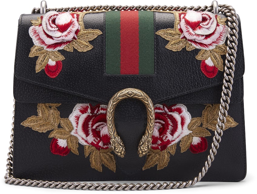 Gucci Dionysus Medium Embroidered Leather Shoulder Bag In Black