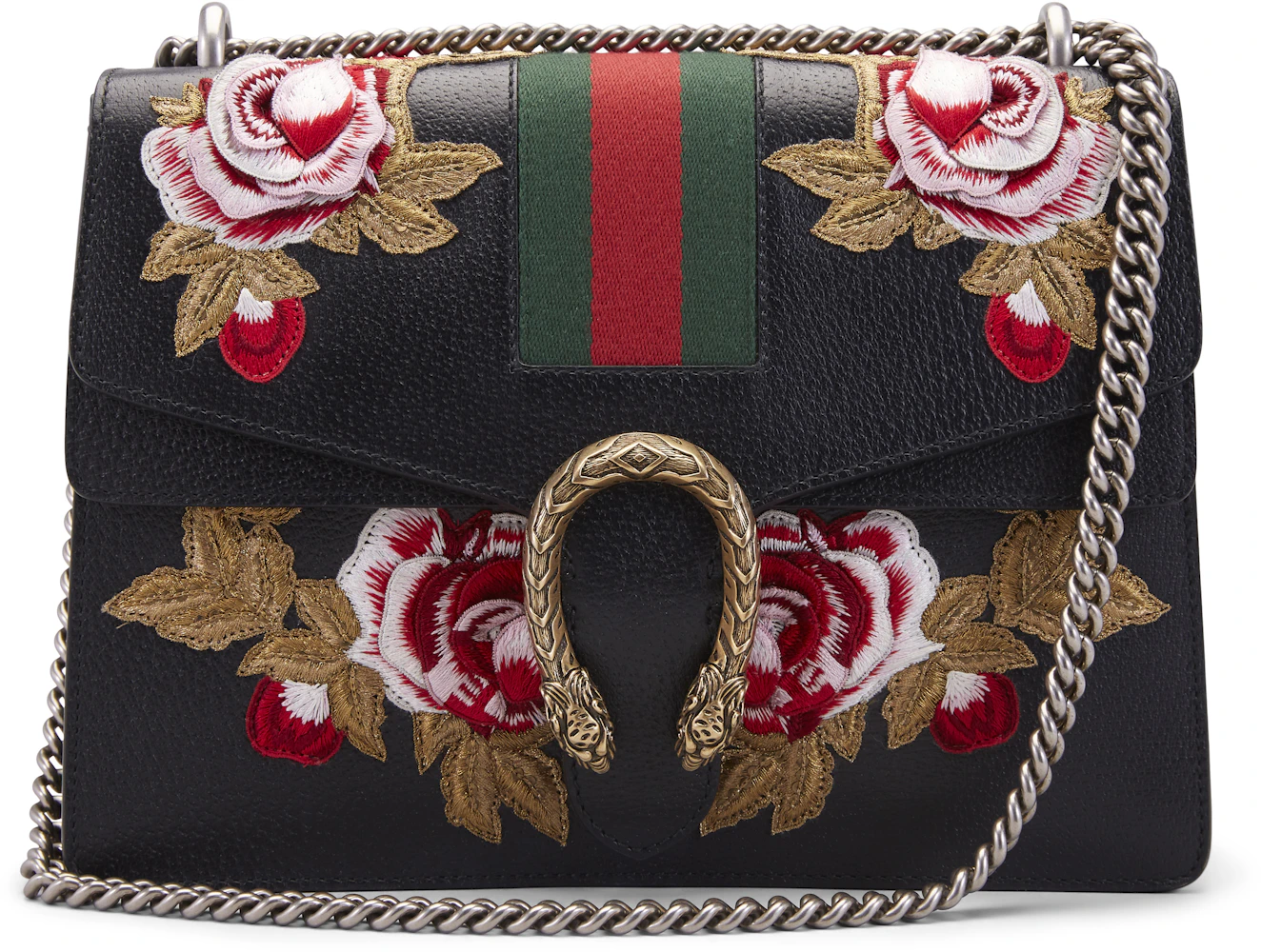 Gucci Small Sylvie Floral Embroidered Snakeskin Bag