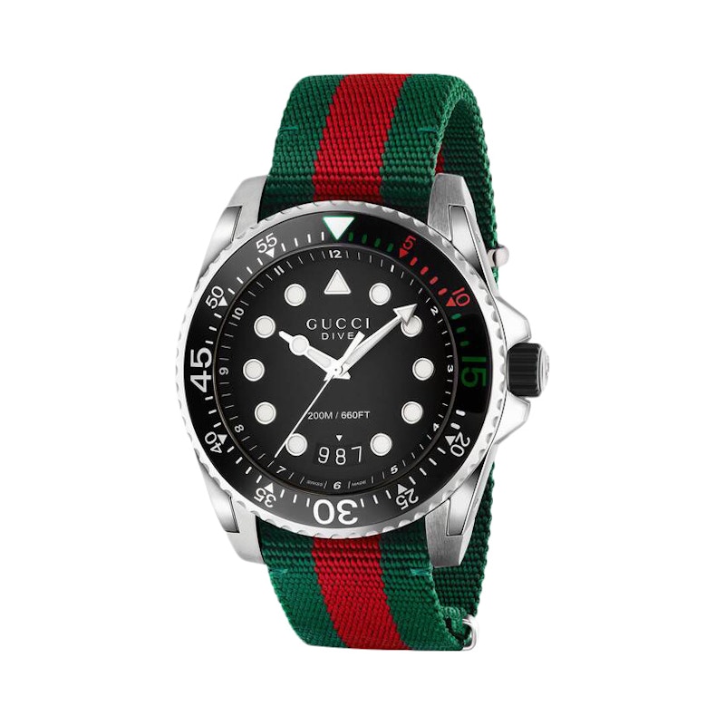 Pre-owned Gucci Men's Dive 561680 I1820 8652 Watch In Stainless Steel