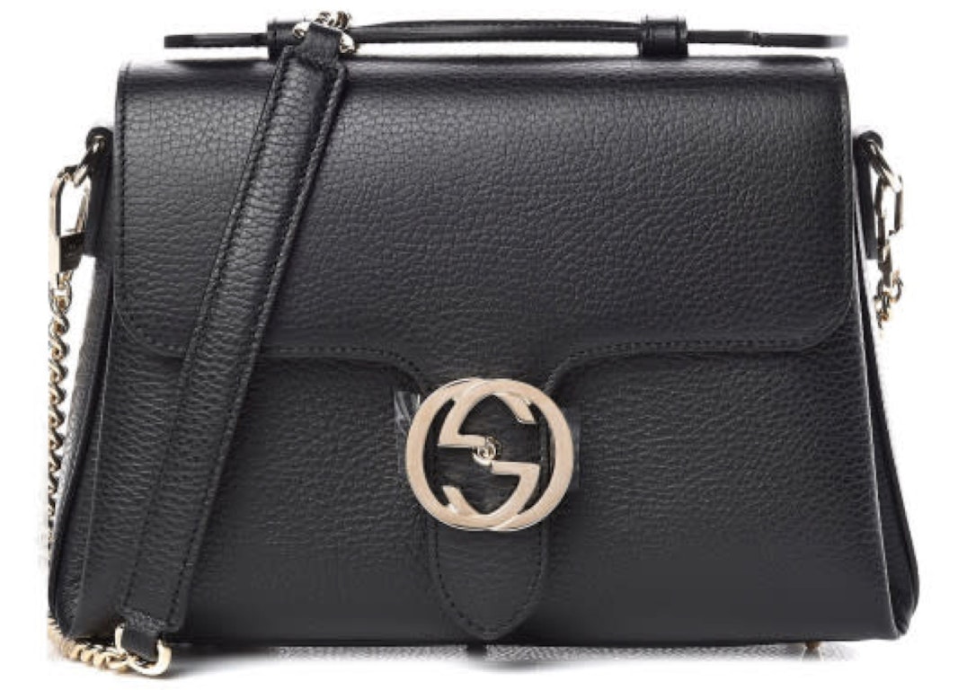 Pre-owned Gucci Dollar Interlocking Gg Shoulder Bag Medium Black
